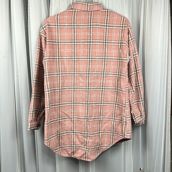 Miss Sparkling Button Down Pink White Plaid Silver Buttons Shirt Shacket Women M - Picture 9 of 13